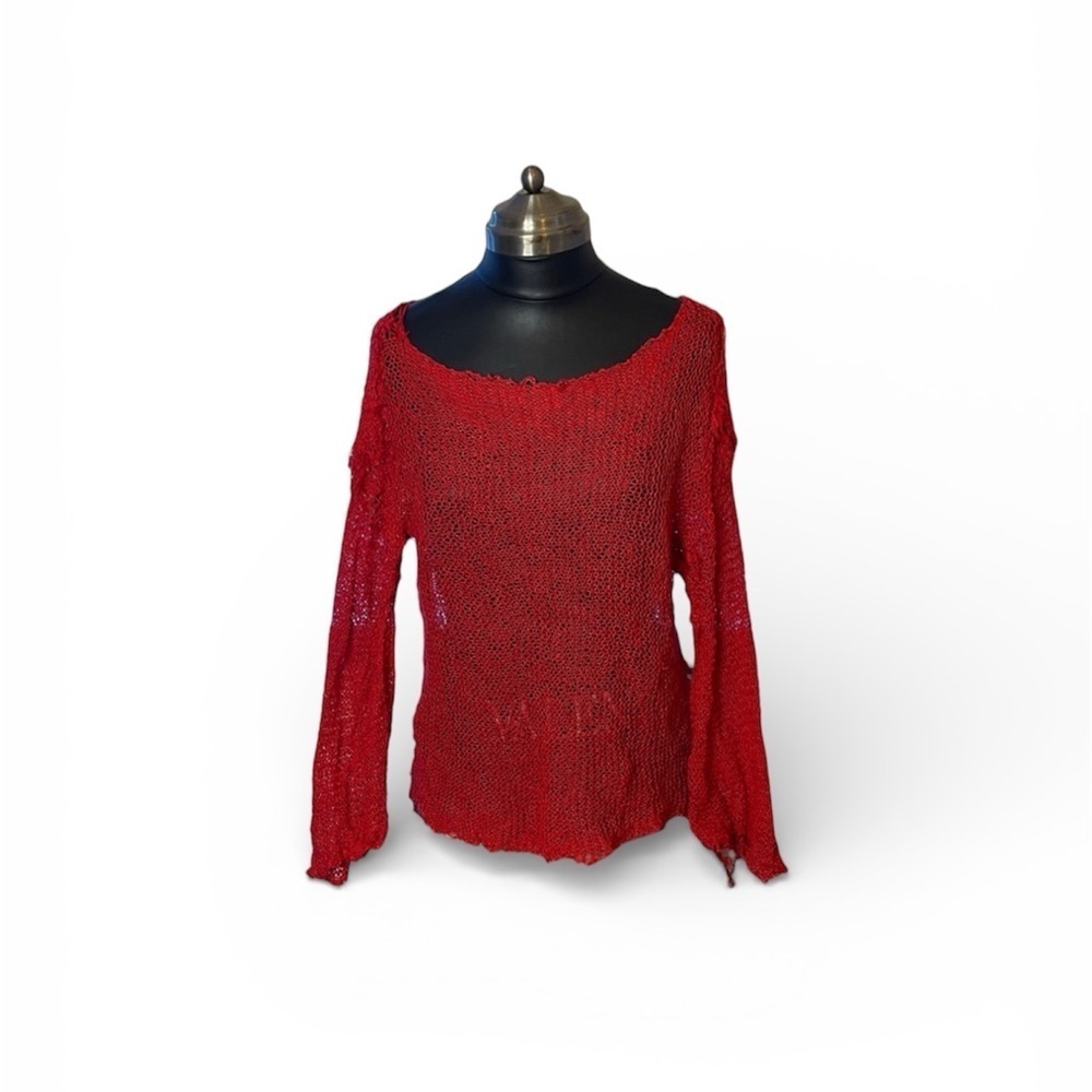 HANDCRAFTED by me Red Women's Sweater 100% cotton thread hand knitted NWT by me